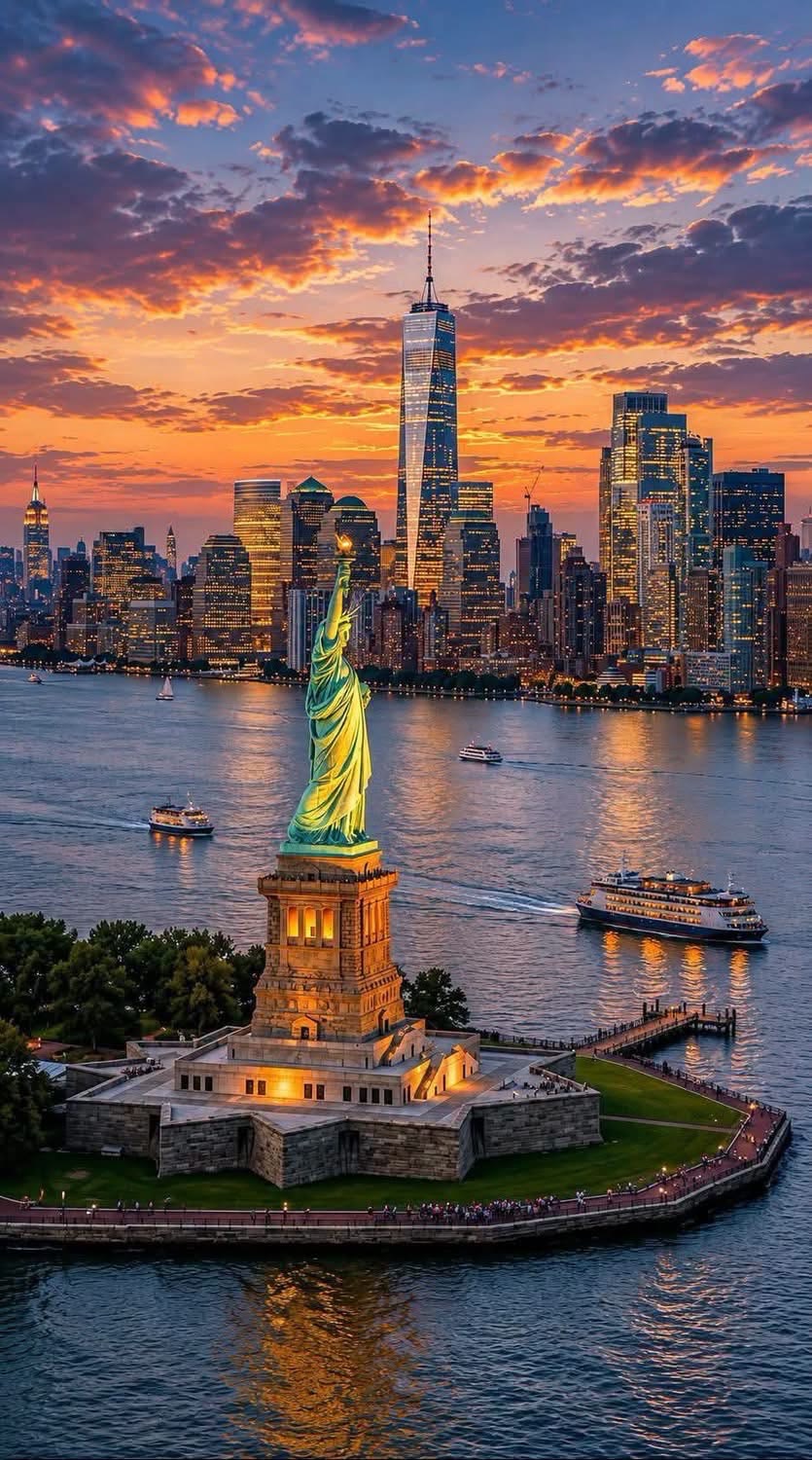 New York City skyline at sunset