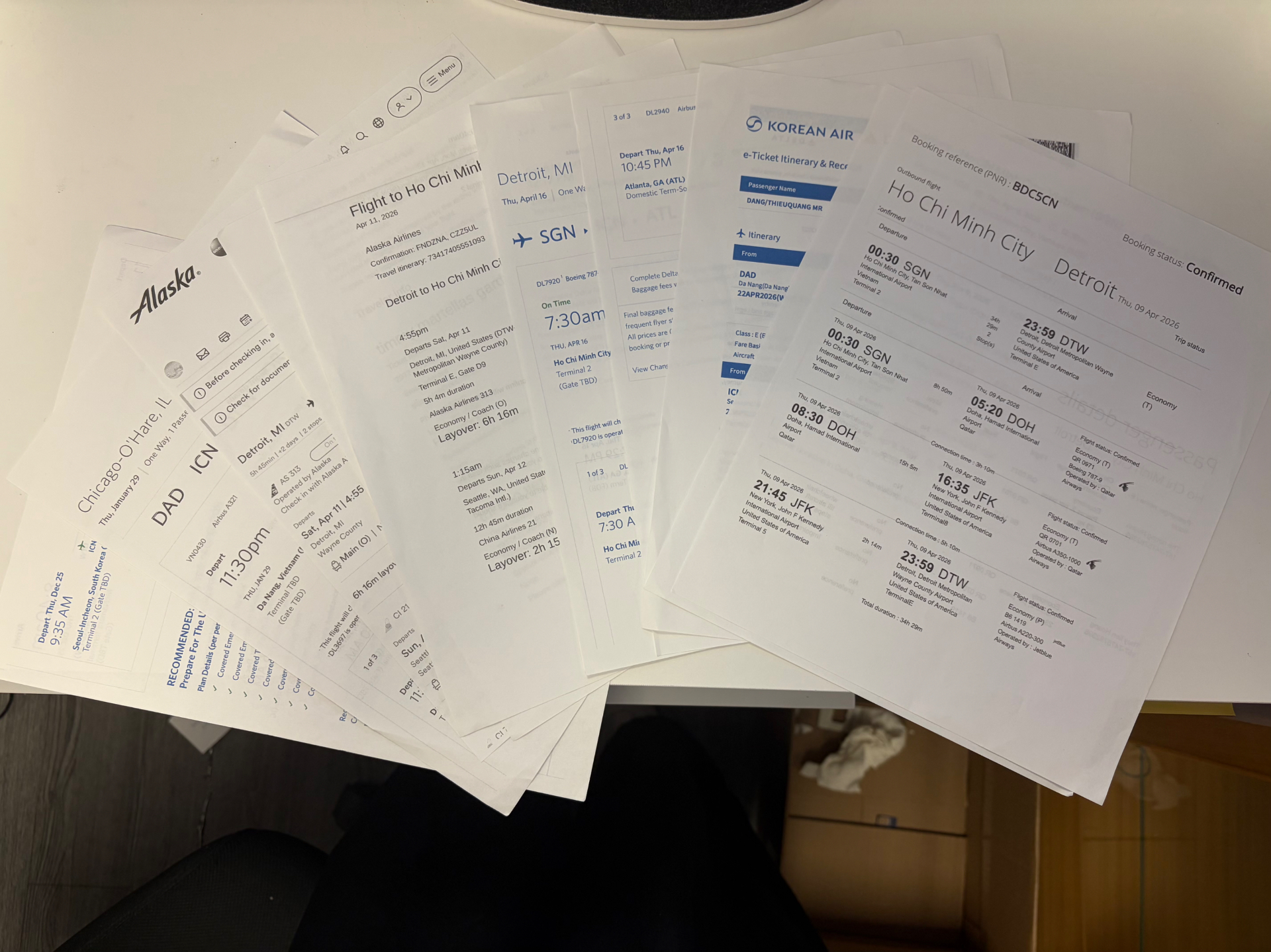 Printed flight itineraries and e-tickets for customers
