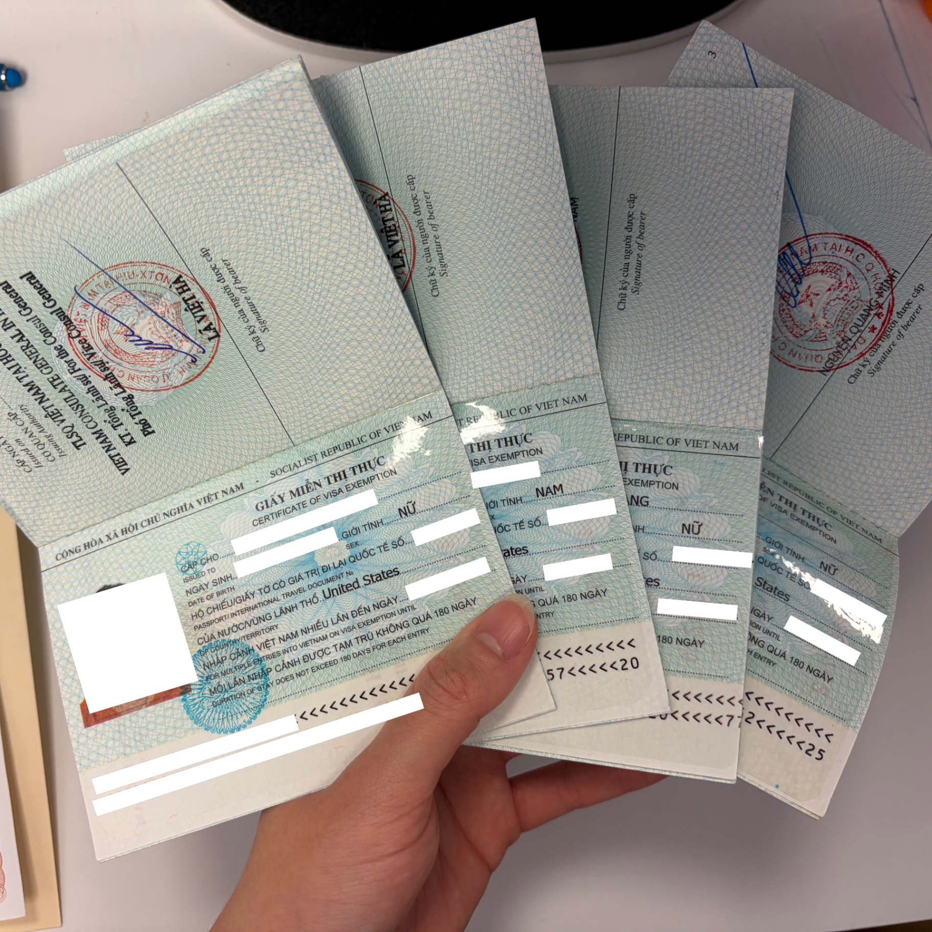 Certificates of visa exemption for Vietnam